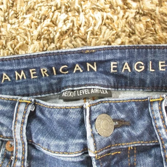 American Eagle Jeans Men's 31x30 Dark Wash Slim‎ Straight Airflex Distress Denim - Picture 6 of 9